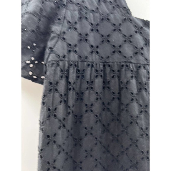 Vince Women’s Short Sleeve Square Neck Cotton Eyelet Lined Dress Black Size 4 - Picture 7 of 12
